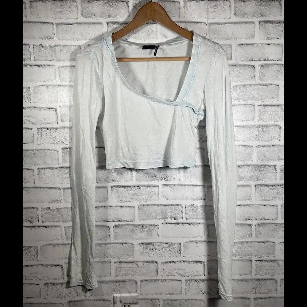 Urban Outfitters-Out From Under Asymmetric Long Sleeve Cropped Blue Top Medium